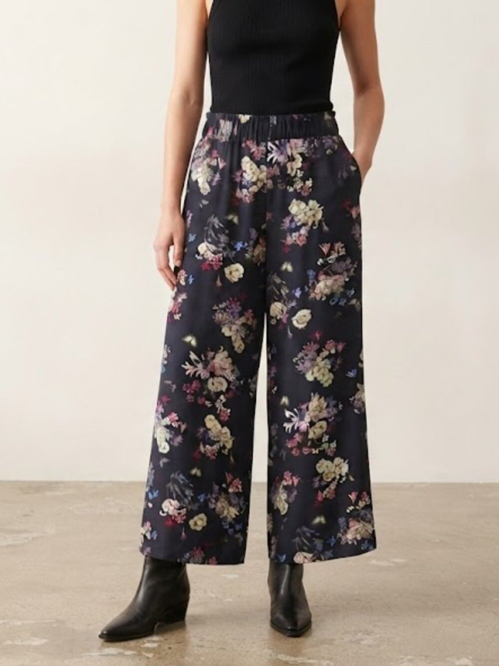 Black Wide Leg Floral Palazzo Pants